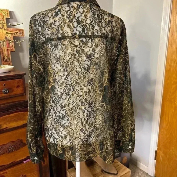 Zara Top Lace Animal Print Button Up - Picture 4 of 9